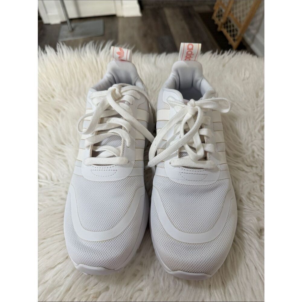 adidas White Sneakers with Light Pink Logo Tabs Size 8.5